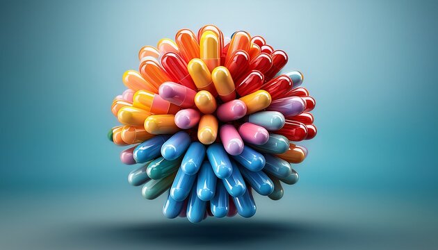 colorful 3d capsule cluster floating on a neutral background