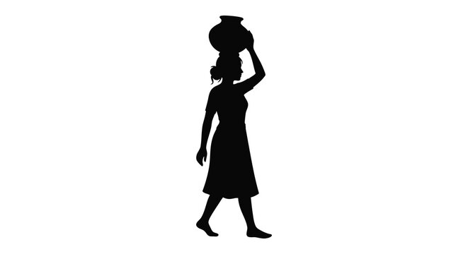 Woman carrying jug on head black silhouette