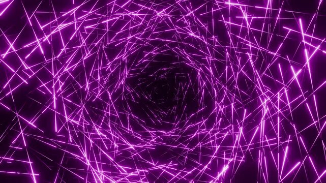 Elegant seamless loop animation of pink rose gold light lines moving right to left with chaotic refraction, abstract neon plexus fashion backdrop 3d render