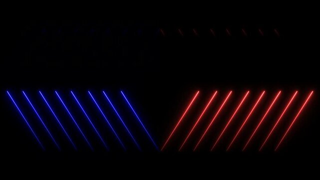 Dynamic neon glowing geometric chevron lines pulsing in vibrant pink and electric blue colors on a deep black background, for modern motion, and high-tech digital, visual presentation