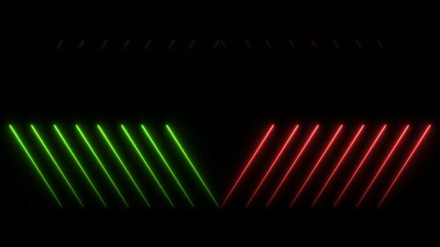 Dynamic neon glowing geometric chevron lines pulsing in vibrant pink and electric blue colors on a deep black background, for modern motion, and high-tech digital, visual presentation