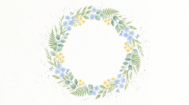 Elegant watercolor wedding invitation design featuring a geometric eucalyptus botanical frame with delicate greenery and floral accents