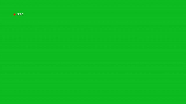 A recording indicator with blinking red dot on a solid chroma key green screen background for easy video compositing and editing
