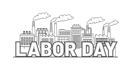 Obraz premium Labor Day Celebration Graphic with Industrial Factory Skyline