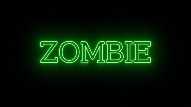 Natural Green Neon Logo 'ZOMBIE' with Continuous Loop and Clear Background, Perfect for Halloween and Haunted House Promos