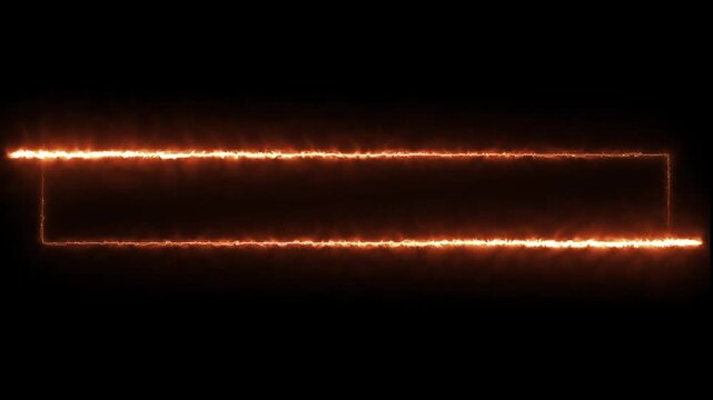 Glowing Fiery Flame Orange Rectangular Lower Third Border Line Animation Loop on Black Background for Dynamic Banner Title Box Streamer Frame Energy Text Overlay Effect