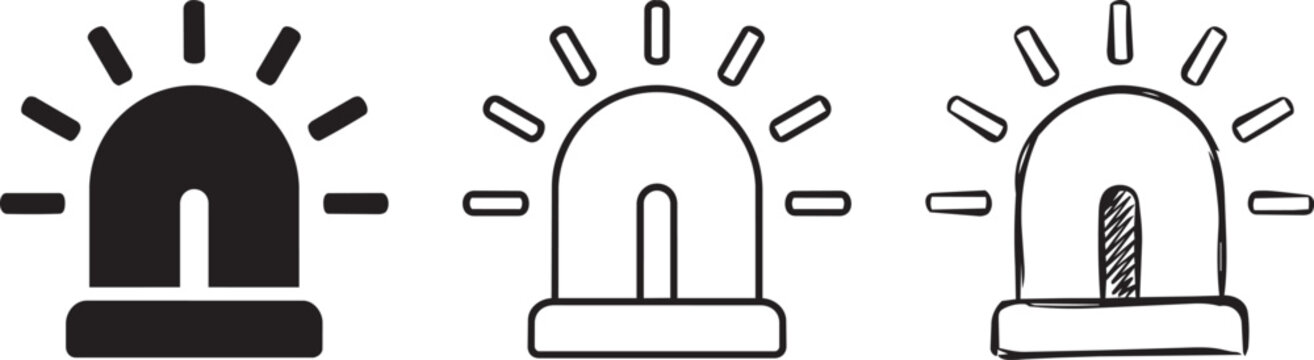 Three police light bulb icons in different styles