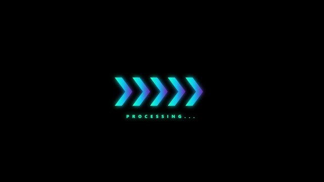 Neon blue arrow icon animation showing status processing graphic element 4k video