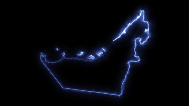 Glowing United Arab Emirates Neon Map Motion Graphics isolated on Dark Background