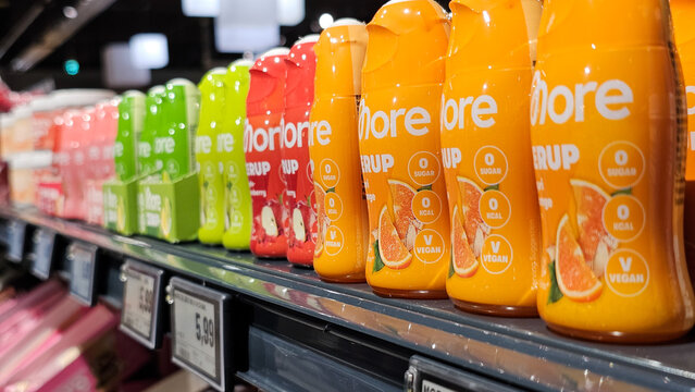 More syrup zero sugar vegan health drink on retail shelf