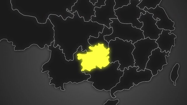 Animated glowing map of Guizhou, China, with a highlighted outline on a dark gray gradient background, ideal for geography, travel, news, and infographic projects.