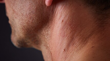 Naklejka premium Man's Neck Skin Texture Close Up Dermatology Photography