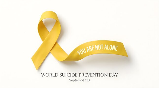 A bright yellow ribbon isolated on a white background representing support for childhood cancer awareness and various other medical causes
