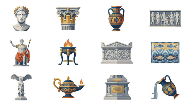 Collection of Ancient Greek and Roman Artifacts and Symbols.