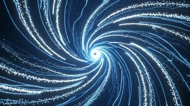 Cosmic Light Vortex: A mesmerizing display of swirling blue particles and glowing light trails creates a futuristic tunnel effect, drawing the eye into a deep digital abyss of energy and motion.