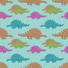 Fototapeta premium Hand drawn cute dinosaurs collection. Prehistoric animal characters set with t-rex and triceratops sketch. Seamless pattern background with cartoon jurassic reptile illustration isolated. 