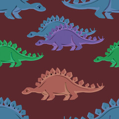 Hand drawn cute dinosaurs collection. Prehistoric animal characters set with t-rex and triceratops sketch. Seamless pattern background with cartoon jurassic reptile illustration isolated.  © Paint_art