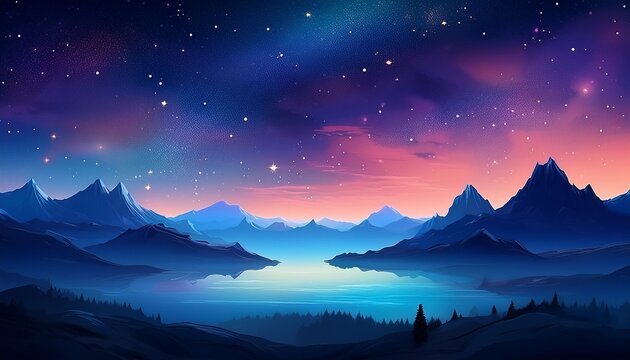 midnight stargazing horizon sky with mountain landscape scenery hd phone wallpaper ai generated