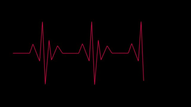 Bright Red ECG EKG Heartbeat Pulse Rate Wave Line Medical Monitor Loop Animation for Emergency Hospital Care Patient Life Indicator Cardiology Health Science Screen Overlay Graphic on Dark Background