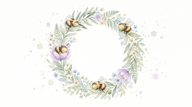 Elegant watercolor wedding invitation design featuring a geometric eucalyptus botanical frame with delicate floral accents and greenery