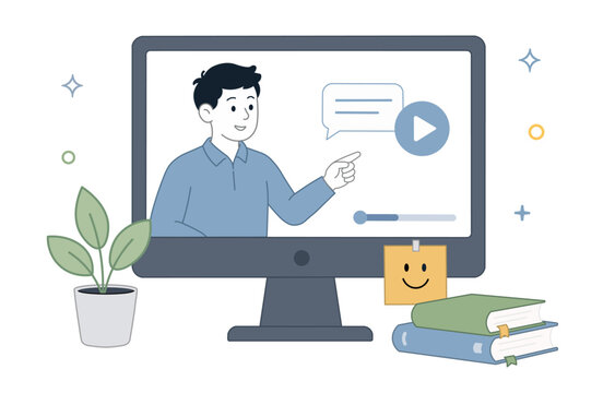 Back to School with AI Assistant &ndash; Student Learning with Educational Robot Flat Vector Illustration. Vector png.