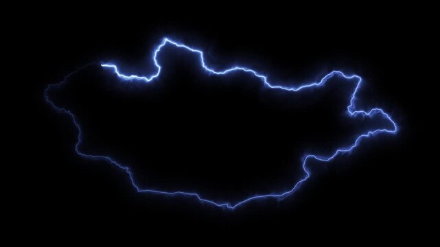 Glowing MONGOLIA Neon Map Motion Graphics isolated on Dark Background