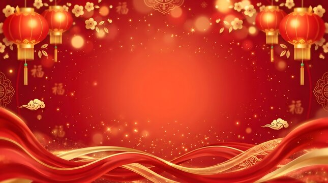 A festive chinese new year background featuring glowing red lanterns and decorative floral elements with space for your custom text