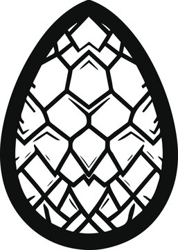 A fantasy dragon egg decorated with clean geometric scales, bold black outline, thick stroke, minimalist vector line art, isolated object, white background, premium mythical logo style.2