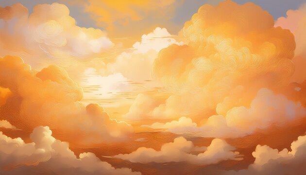 Background Of Renaissance Cloud Sky Painting Tranquility Apricot Yellow Gold Clouds Art Heavenly Illustration