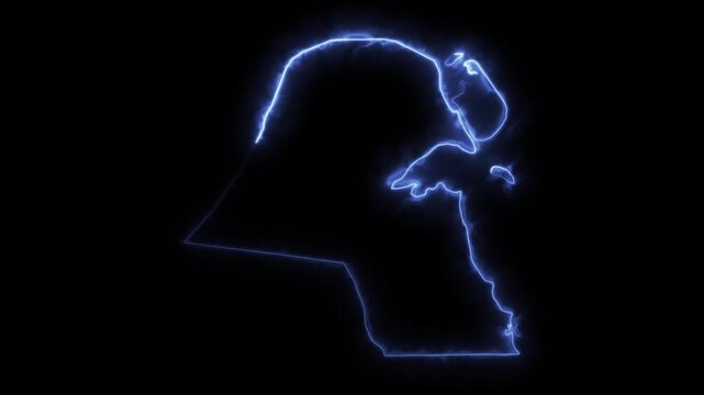 Glowing KUWAIT Neon Map Motion Graphics isolated on Dark Background