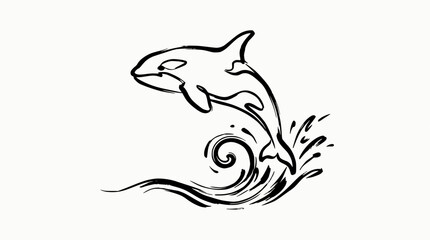 Simple orca whale breaching from splashy ocean waves. © Stephanie