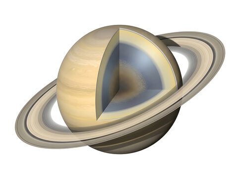 Cut-out illustration of saturn with visible rings and core isolated on white background