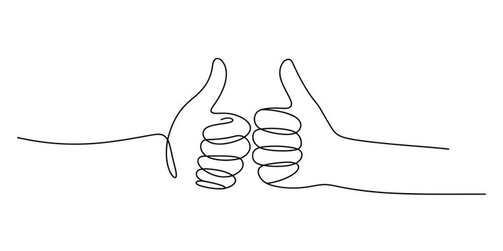 Continuous line drawing of two hands showing thumbs up