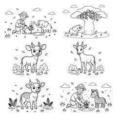 Obraz premium Animal Coloring Page Collection with Adorable Cartoon Wildlife Characters