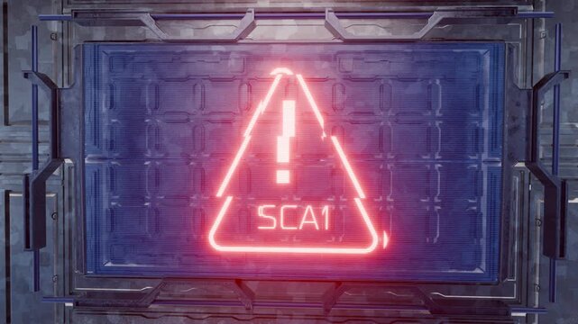 Phone fraud. Exchange-related risks. Email fraud. Warning: scam-related imagery set against a high-tech backdrop&mdash;the large screen of a spaceship. A red icon featuring an exclamation mark and the word 