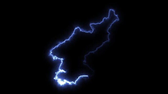 Glowing NORTH KOREA Neon Map Motion Graphics isolated on Dark Background