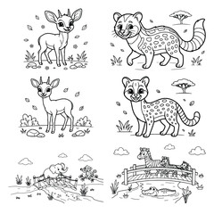Obraz premium Animal Coloring Page Collection with Adorable Cartoon Wildlife Characters
