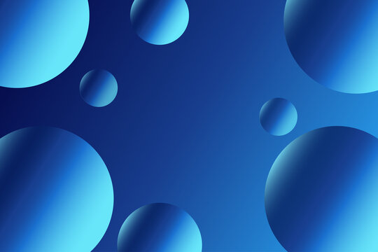 Abstract Blue Background with Floating 3D Gradient Spheres and Circles
