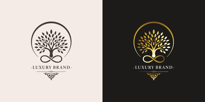 Luxury Tree of Life Infinity Logo with Elegant Gold Vector Design