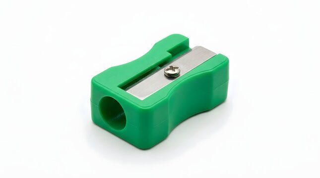 Pencil sharpener with a sharp metal blade for school and office work isolated on a clean white background for design projects isolated on white background