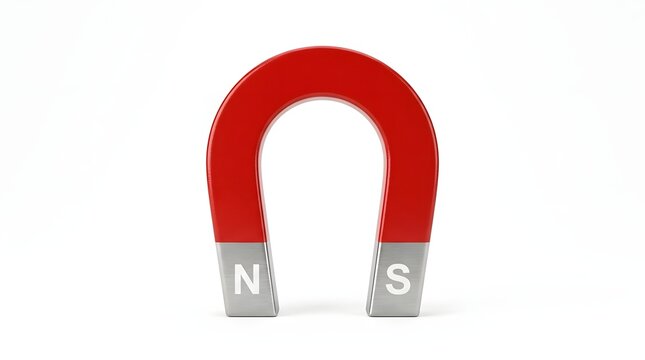 Horseshoe magnet with north and south poles isolated on a white background for scientific research and educational physics experiments isolated on white background