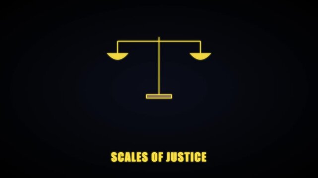 Minimalist scales of justice animation: legal concept and fair judgment symbol for law firms and courtroom presentations 4k