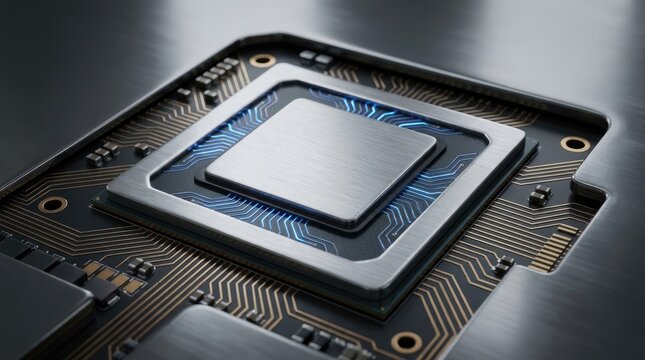 AI processor on a computer motherboard. Modern microchip for advanced computing technology.