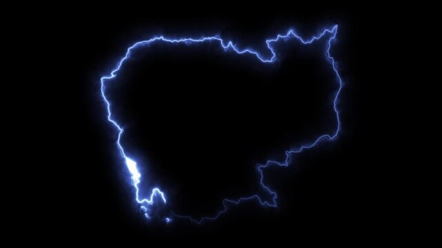Glowing CAMBODIA Neon Map Motion Graphics isolated on Dark Background