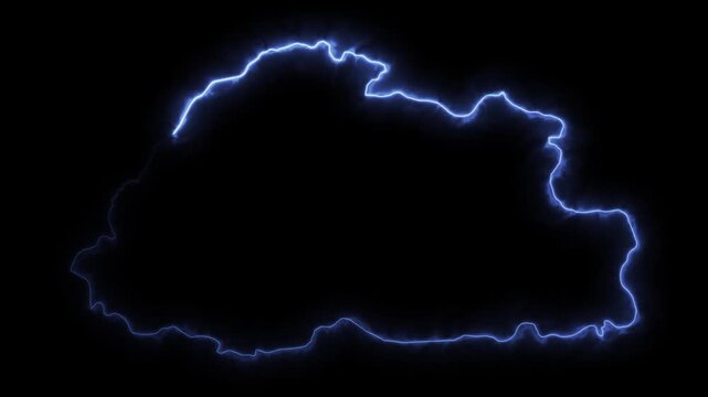 Glowing BHUTAN Neon Map Motion Graphics isolated on Dark Background