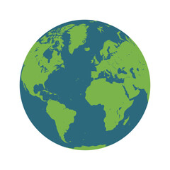 Stylized Earth globe with continents in green and oceans in blue on a white background © Narendranath
