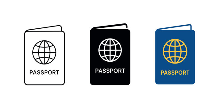 Passport Icon Set Minimal Travel Document Cover Collection in Outline Glyph and Color Styles Vector Illustration