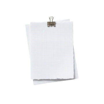 Stack of lined paper sheets held together by a metal binder clip