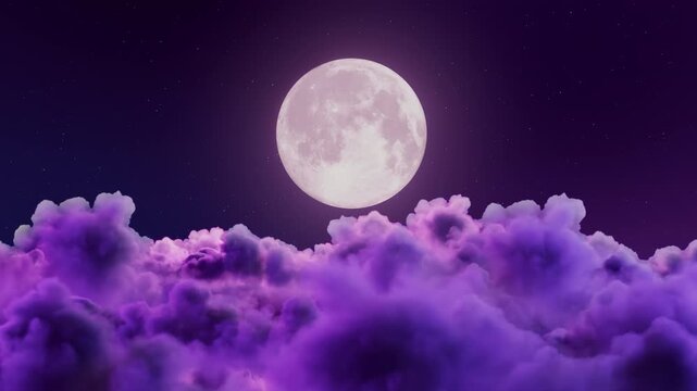 Full Moon Above Purple Clouds Seamless Loop Animation