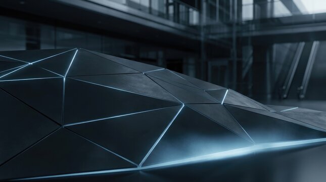 Abstract geometric polygon surface. Dark blue futuristic architectural structure background.